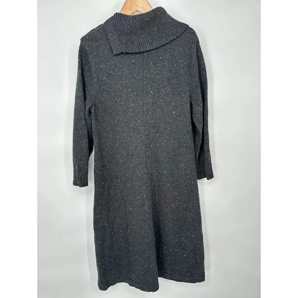 Talbots Sweater Dress Large Gray Speckled Button Cowl Neck Minimalist‎ Career - Image 3