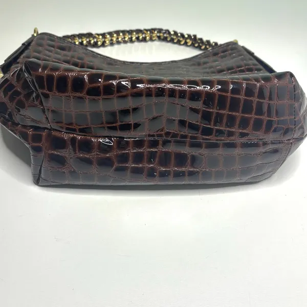 Antonio Melani Brown Patent Leather Croc Embossed Woven Chain Handle Bag - Image 7