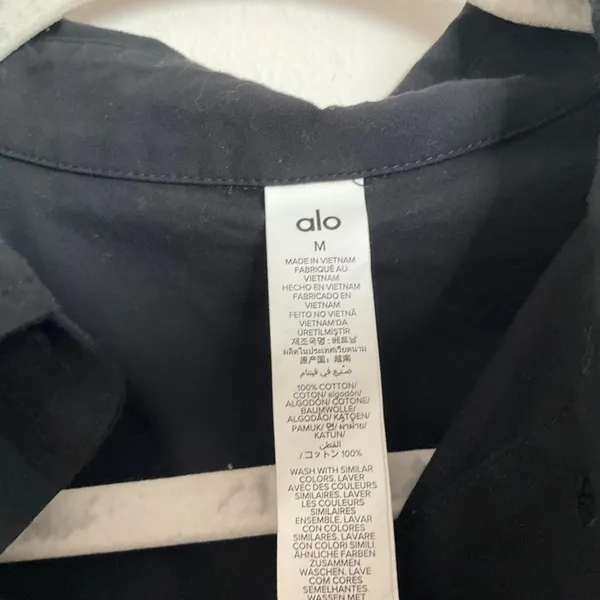 Alo Cotton Real Deal Button Up Long Sleeve Black M - Image 4