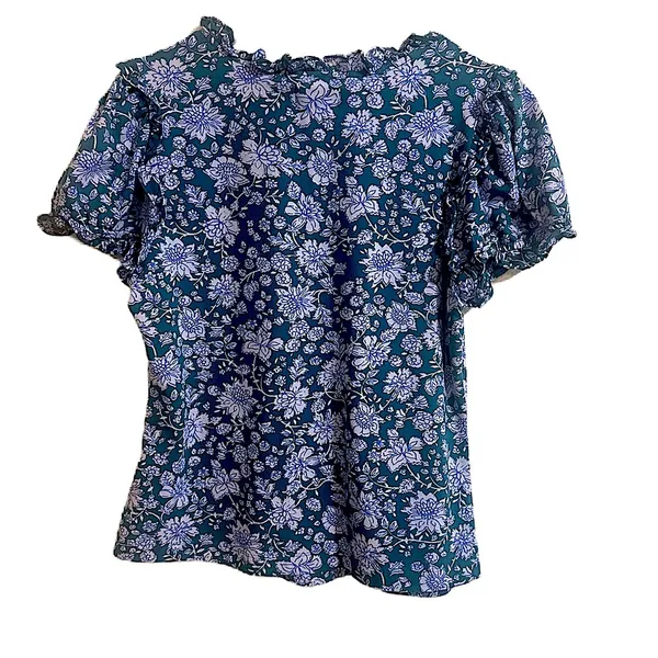 Maeve By Anthropologie Women's Ruffle Puff Sleeve V-Neck Henley Tee Blouse Large - Image 8