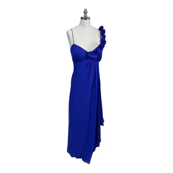 Adrianna‎ Papell Hailey One Shoulder Ruffle Chiffon Prom Gown Formal Women's 14 - Image 4