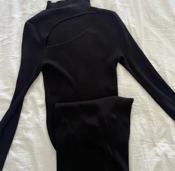 Black Cut Out Knit Dress - Image 3