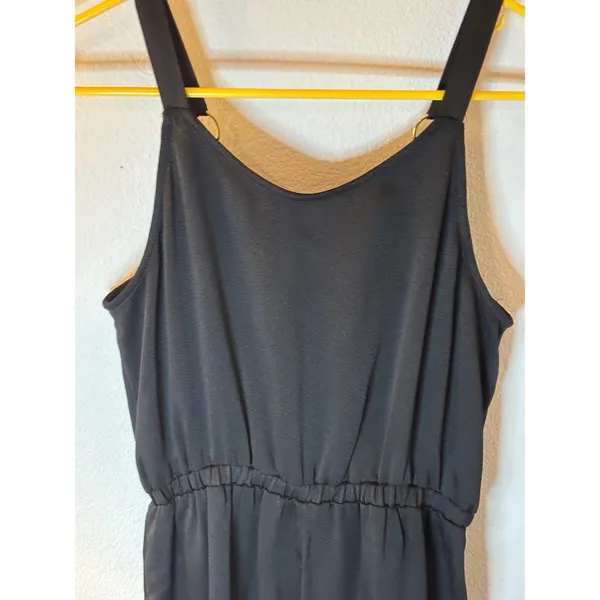 Jennifer Lopez Black‎ Sleeveless Wrap Front Jumpsuit Gold Ring Hardware Small - Image 4