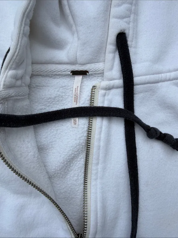 Free People oversized White quarter Zip-Up Hoodie with Black Drawcords - Image 3