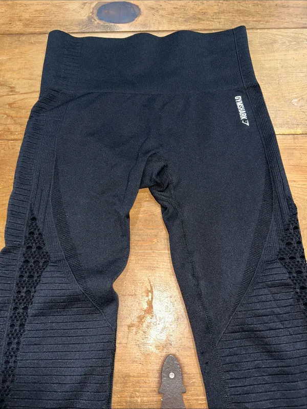 Gymshark Black Seamless 7/8 Leggings Cutout Mesh Ribbed High Waist XS - Image 3
