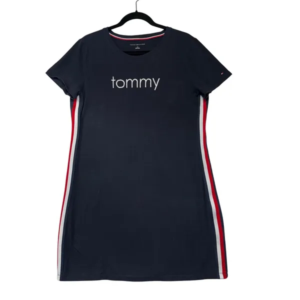 Tommy Hilfiger Womens‎ Navy Blue T-Shirt Dress Side Stripe Logo Large L - Image 2