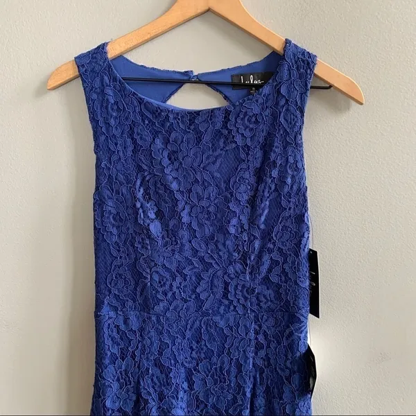 NWT Lulu’s Lace Overlay Royal Blue Dress Gown Size Small - Image 3