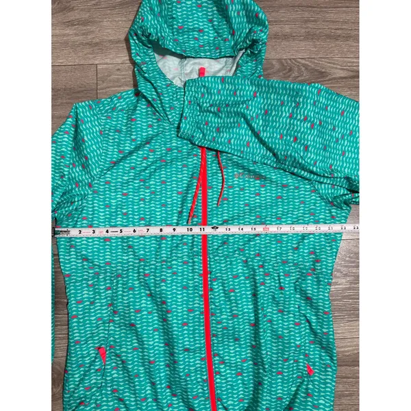 Columbia Womens Windbreaker L Teal Pink Geometric Full Zip Hooded Jacket Rain - Image 5