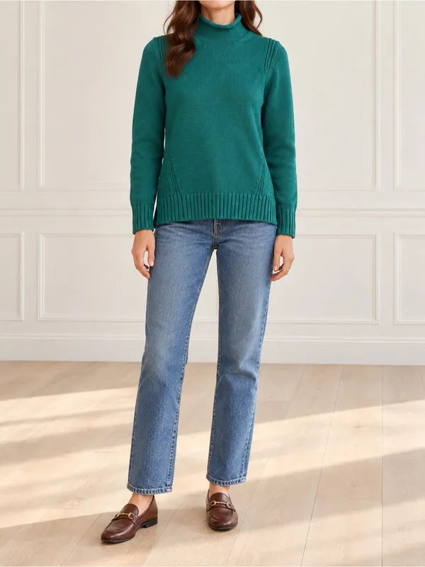J. Crew Always The 1988 Rollneck Sweater L Emerald Green Cotton Heritage Preppy - Image 11