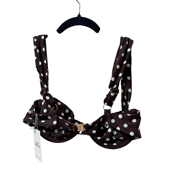 Vacay Swimwear Rhodes Polka Dot Bikini Top Chocolate Brown White Small NWT - Image 5