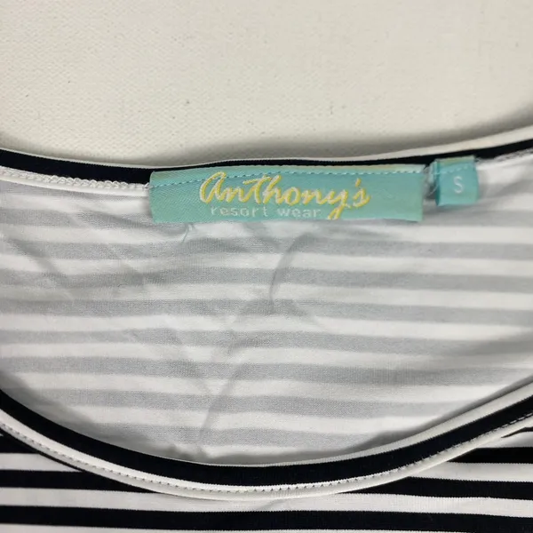 Anthonys Resort Wear Tunic Shirt‎ Womens Small Navy Stripe 3/4 Grommet Sleeve - Image 3