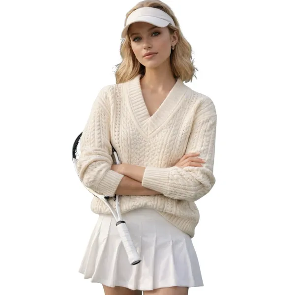 J. Crew Aran Cable Knit V-Neck Sweater Cream XS Tennis Prep Scandi Chic Preppy - Image 5