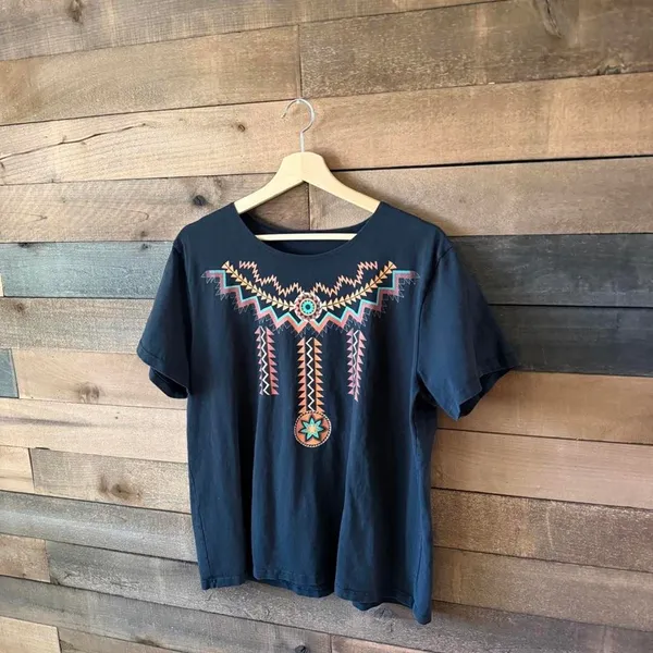 Vintage 90s Southwestern Geometric Graphic T Shirt Black Tribal Desert Print - Image 7