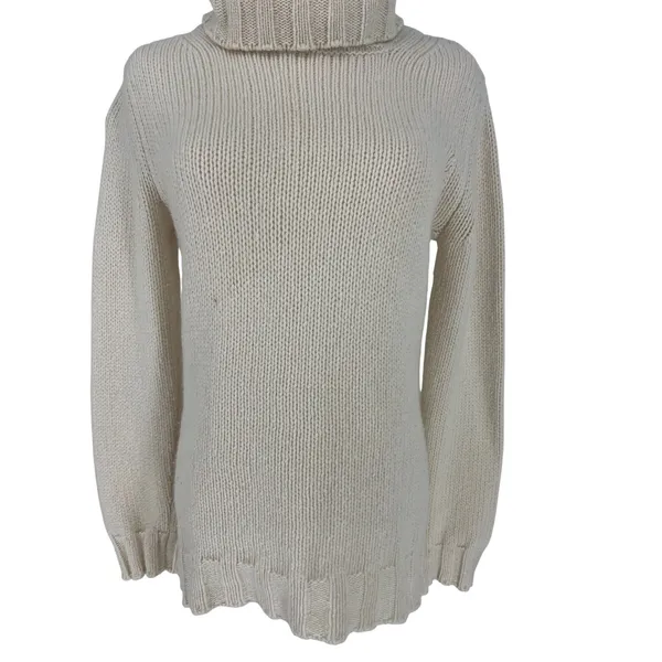 Incentive Cashmere Ivory Chunky Knit Turtleneck Sweater Made Italy Size S - Image 7