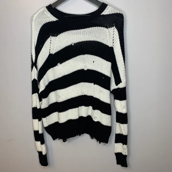Distressed Black and White Pullover Sweater - Image 3