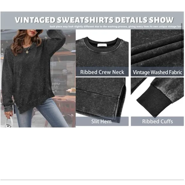 NWT ~ Distressed Black Oversized Sweatshirt Side Splits & Long Sleeve ~ LARGE - Image 4