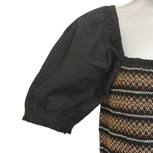 MADEWELL Black Smocked Embroidered Puff‎ Sleeve Poplin Mini Dress NWT Size Large - Image 4