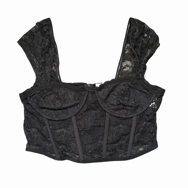 Faded Rose‎ Women's Black Lace Corset Bralette Crop Top Size M - Image 2