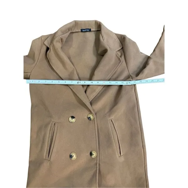 Boohoo Womens Double Breasted Button Wool Look Coat in Camel Sz S‎ - Image 4
