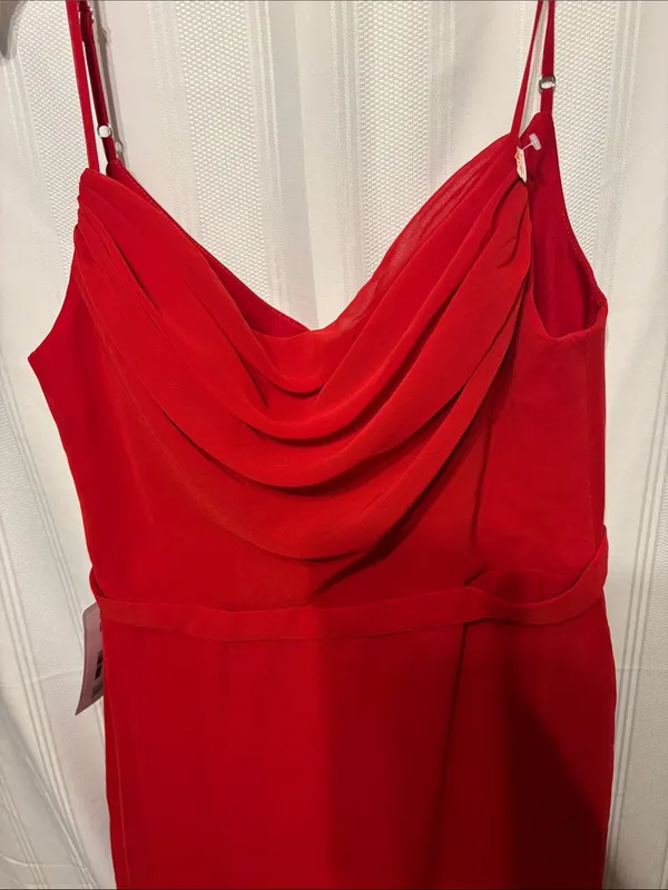 Azazie Red Draped Cowl Strapless Evening Dress - Image 2
