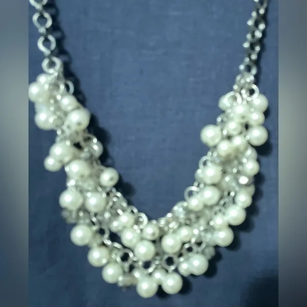 Pearls;Chunky Faux Pearl Statement Necklace for Women Multilayer 18” - Image 3