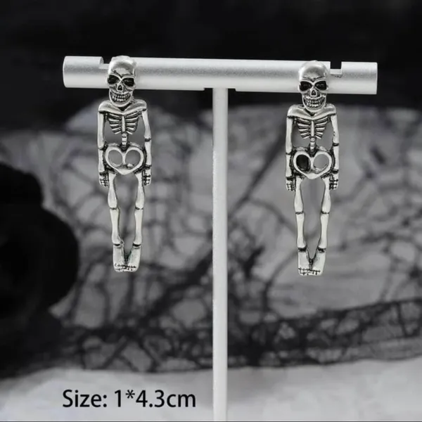 Silver Color Skeleton Earrings - Image 3