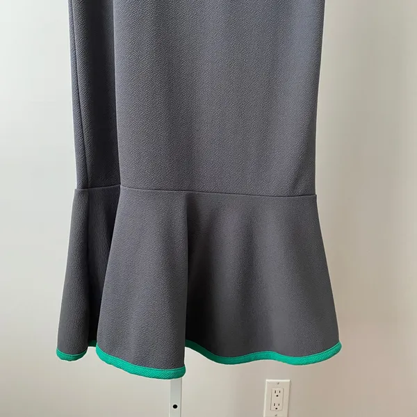 Minimalist‎ Lagenlook M Gray Green Trim Mermaid Hem Midi Dress Modernist - Image 3