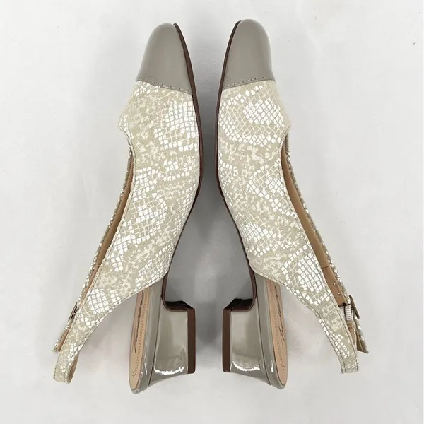 Trotters Dea Light Grey Snake Leather Patent Square Cap Toe Slingback Pump 6.5 - Image 5
