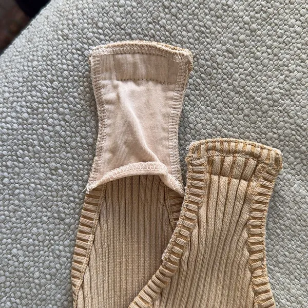 Free People Block Party Swit Bodysuit Beige Tan Colorblock Small - Image 9