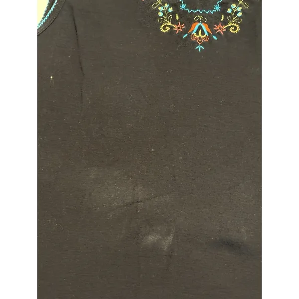 Vintage White Stag Embroidered Tank Top Black Sleeveless Boho Women's Large - Image 4