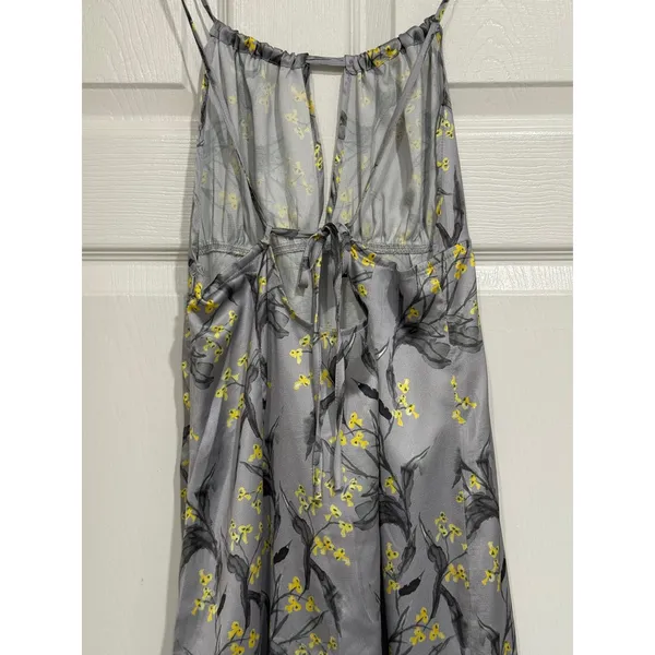 Cupshe‎ Silver Grey Floral Satin Midi Dress Yellow Print Halter Tie Back Medium - Image 5