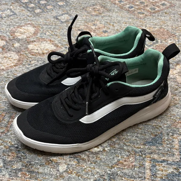 Vans Black and White Sneakers with Mint Highlights - Image 2