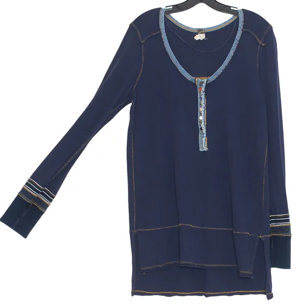 We The Free People Tunic Top Dallas Henley Boho Nautical Preppy Blue Size Medium - Image 8