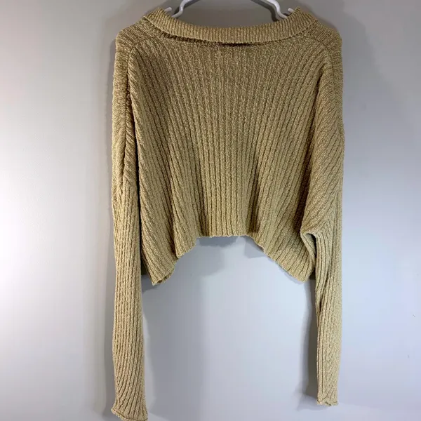 Urban Outfitters Oversized Cropped Cardigan Tan‎ Beige Ribbed Knit Sweater Small - Image 5