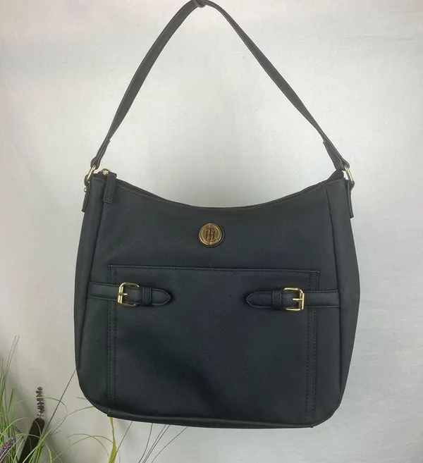 Tommy Hilfiger Black & Gold Zip Top Shoulder Handbag Bag - Image 2