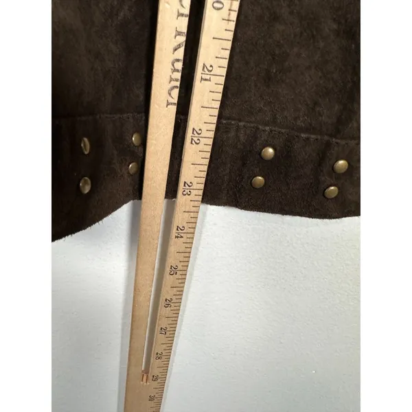 Vintage Y2K Escapade Sweater Full Zip Suede Brown Long Sleeve Womens‎ Small - Image 7