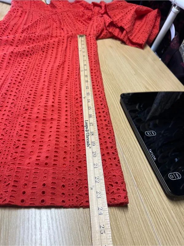 Anthropologie Coral Eyelet Wide Leg Cropped Pants Culottes Orange Red Size 0 - Image 14