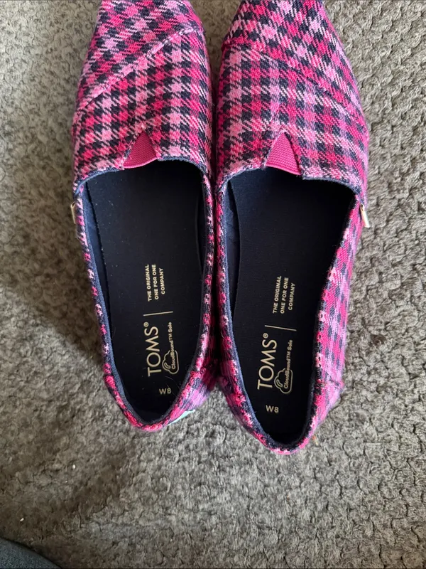 Toms Pink and Black Plaid Slip-On Flats - Image 3