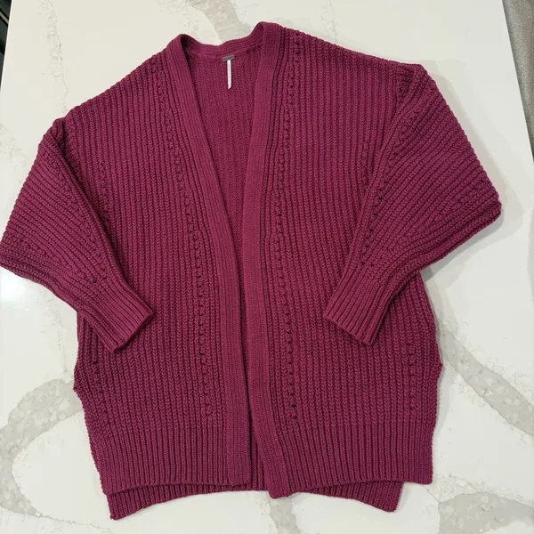 Free People Nightingale Open Front Knit Cardigan Sweater Women’s XS Magenta Pink - Image 2