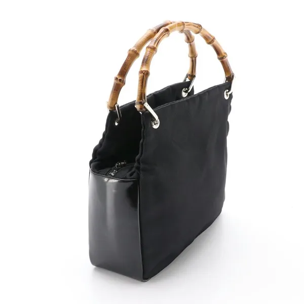 Gucci Black Nylon & Glazed Leather Tote Bag With Bamboo Handles - Image 3