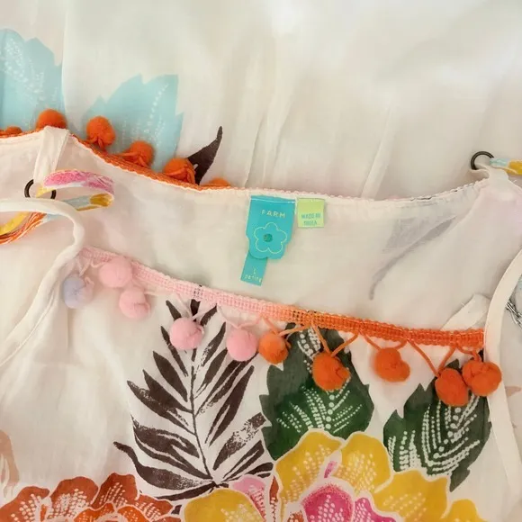 Anthropologie‎ FARM RIO Havana Floral Dress Midi Pom Poms Vacation Large Petite - Image 12