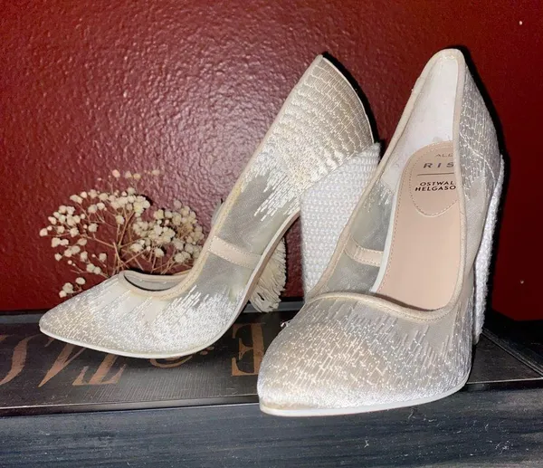 ALDO X OSTWALD HELGASON ZOWIE White Lace Bridal Block Heels Size 7.5 - Image 8