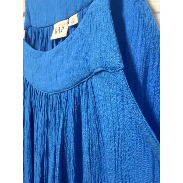GAP Womens Blue Crinkle Sleeveless High Neck High Low‎ Midi Dress Size Small - Image 5