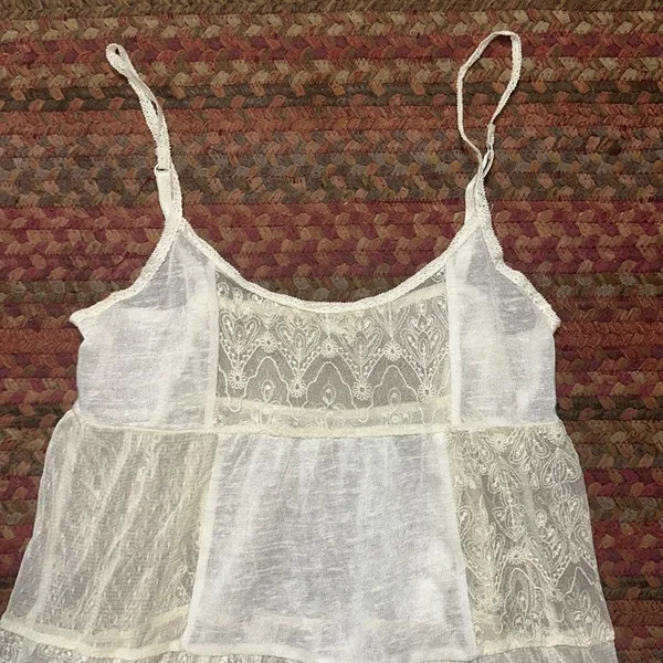 RETRO AEROPOSTALE PATCHWORK SHEER CREAM LACE CAMI TUNIC ROMANTIC BOHO - Image 5
