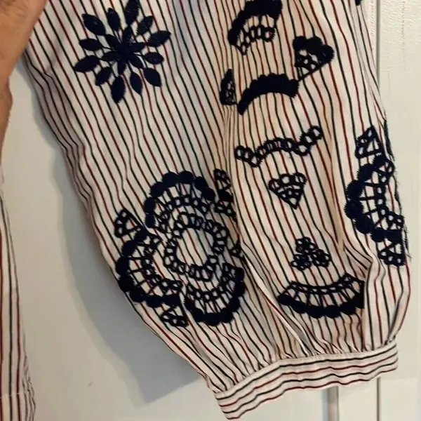 J.Crew striped embroidered tie front blouse size M - Image 6
