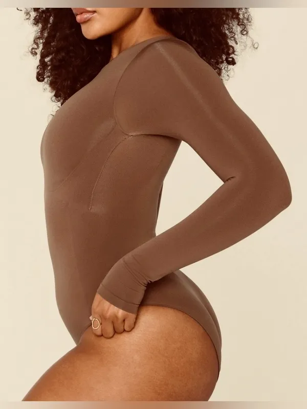 YITTY Nearly Naked Shapewear Long Sleeve Bodysuit Sizes M/L in Brown and Rich - Image 5