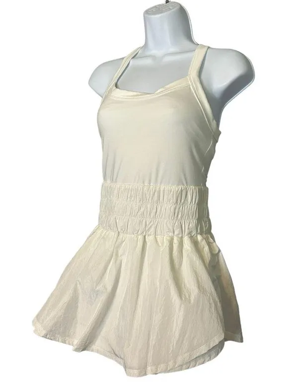 Free People Way Home Skortsie White SMALL Tennis Wide Leg Athleisure Sporty - Image 5