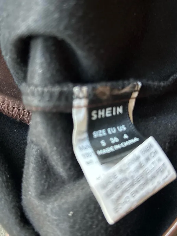 SHEIN Brown Faux Leather Feather-Trim Crop Top - Image 5