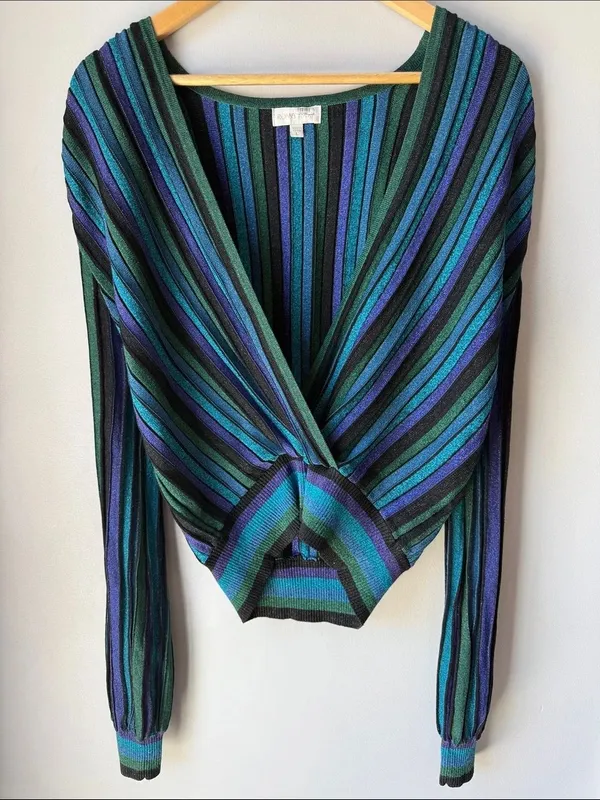 Ronny Kobo Metallic Stripe Knit Top - Image 2