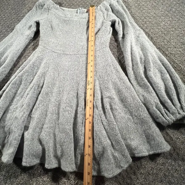 Luxxel Womens Large Gray Textured Knit Skater Mini Dress Bishop Sleeve Lined - Image 8